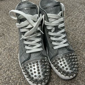 BRAND NEW CHRISTIAN LOUBOUTIN LOU SPIKES WOMAN FLAT GLITTER SNEAKERS SIZE 38
